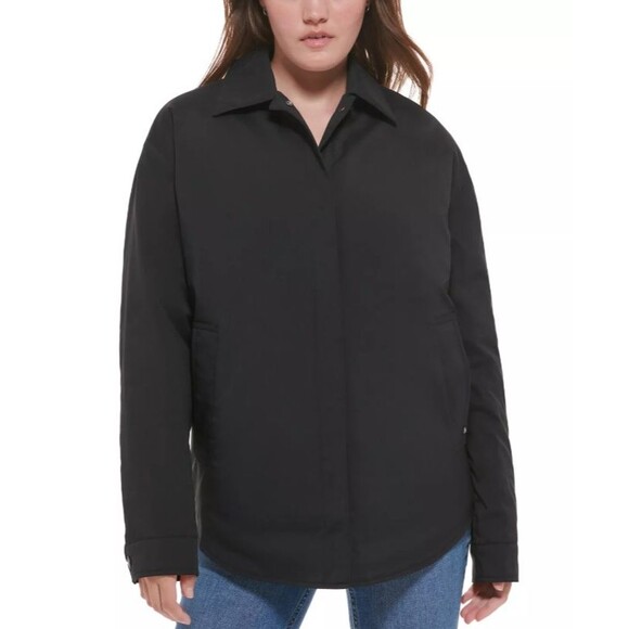 Calvin Klein‎ Womens Snap Front Shirt Jacket Coat SMALL Black Soft Shell NWT - Picture 1 of 10